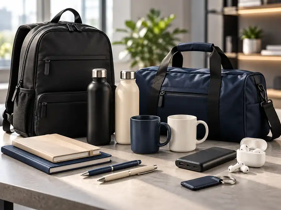 Flat lay of notebooks, pens and stationery on a desk